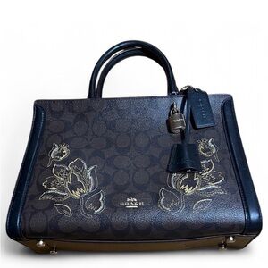 Coach Zoe Carry All Dark Brown & Tulip Design Lock Key, Hang Tag & Coach Dusty